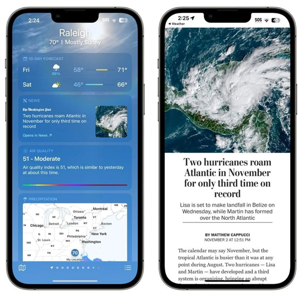 海兴苹果14维修分享iPhone 14手机如何看天气时顺带看新闻 