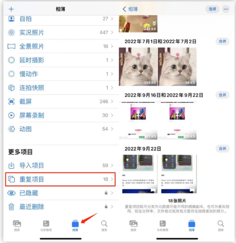 海兴苹果手机维修分享iOS 16 中相册重复项目功能使用方法 